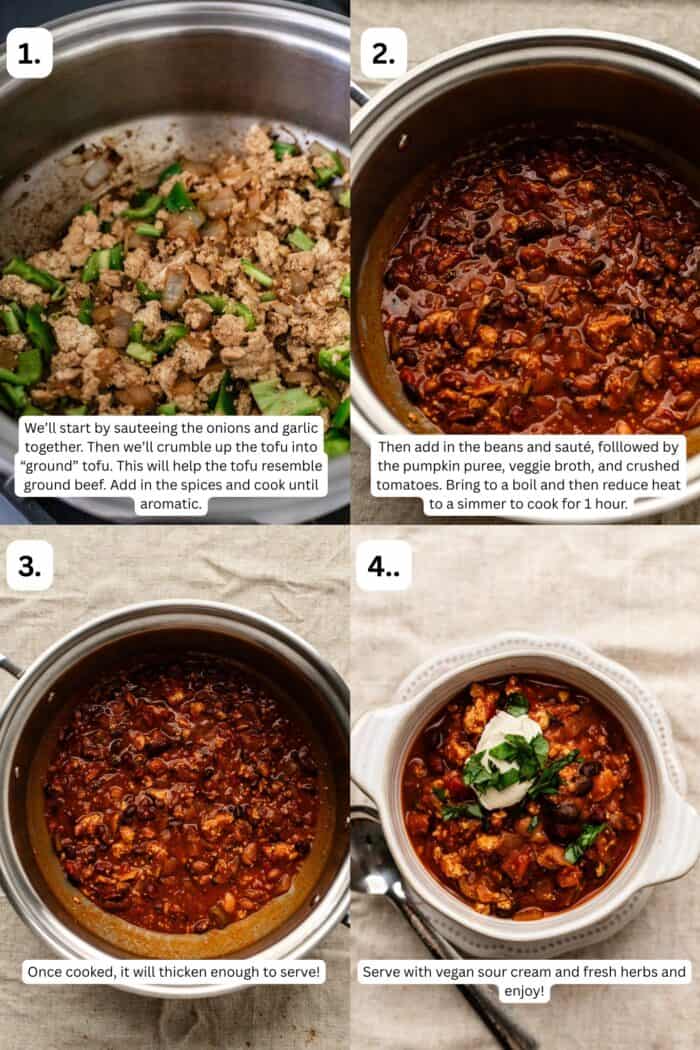 step by step how to make vegan pumpkin chili