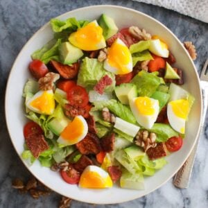 This Paleo Cobb salad is packed with simple and fresh protein, veggies, and healthy fats for a delicious and easy Whole30 lunch or dinner!
