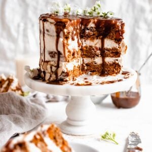cake with salted caramel drizzling down