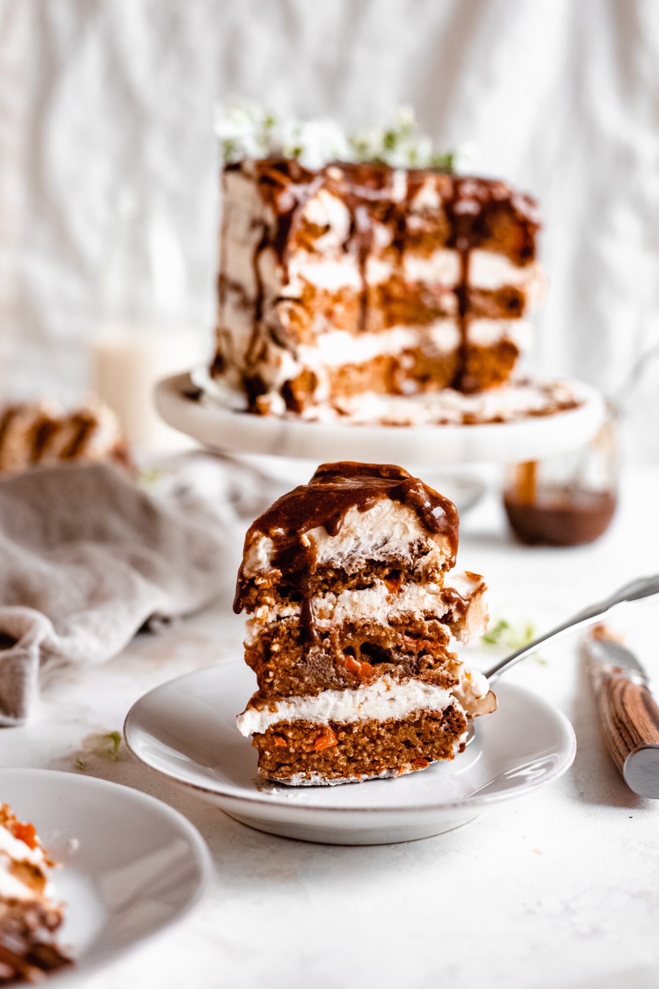 slice of carrot cake standing up