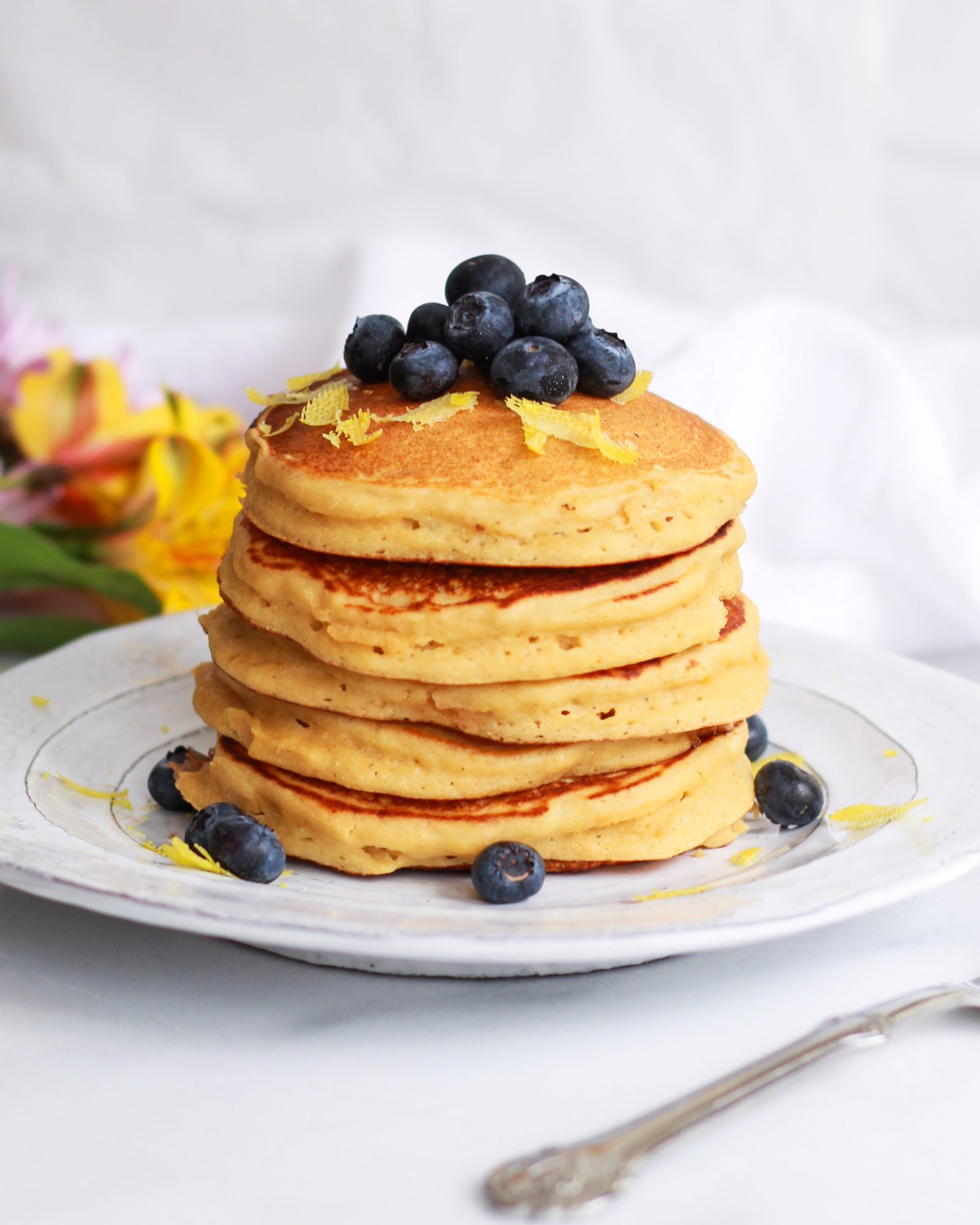 stack of healthy lemon ricotta pancakes