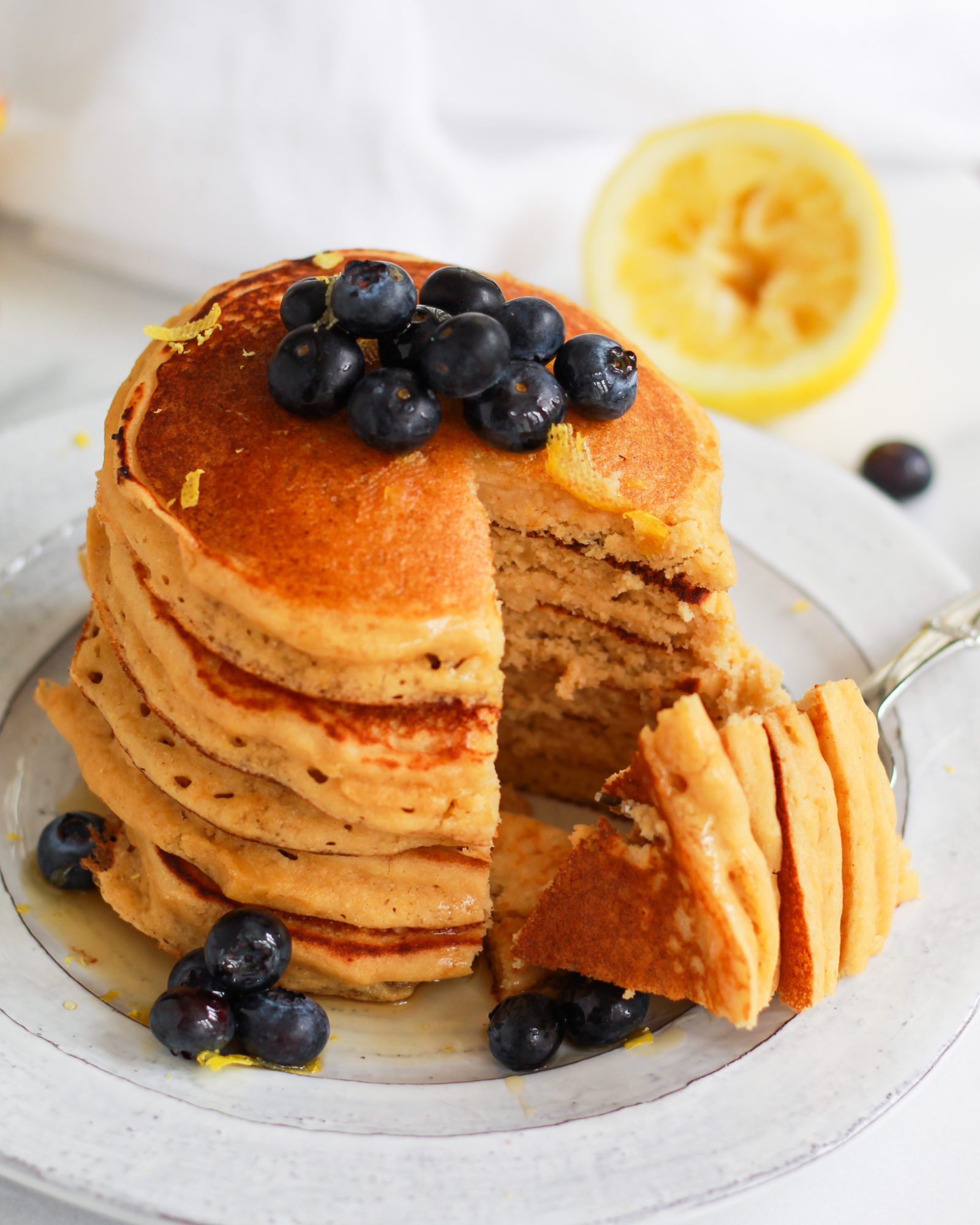 bite out of lemon ricotta pancakes