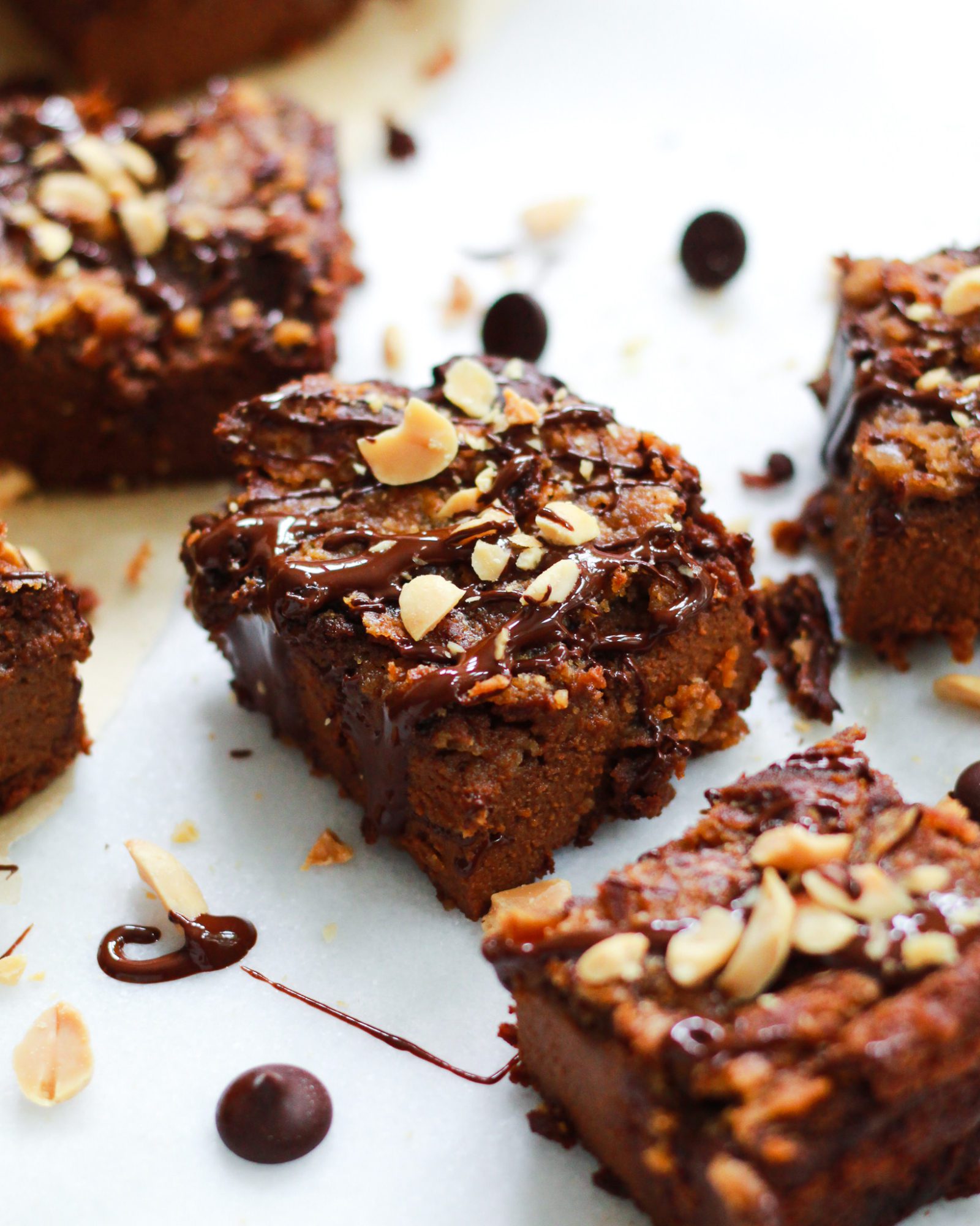 vegan peanut butter swirl brownie drizzled in chocolate