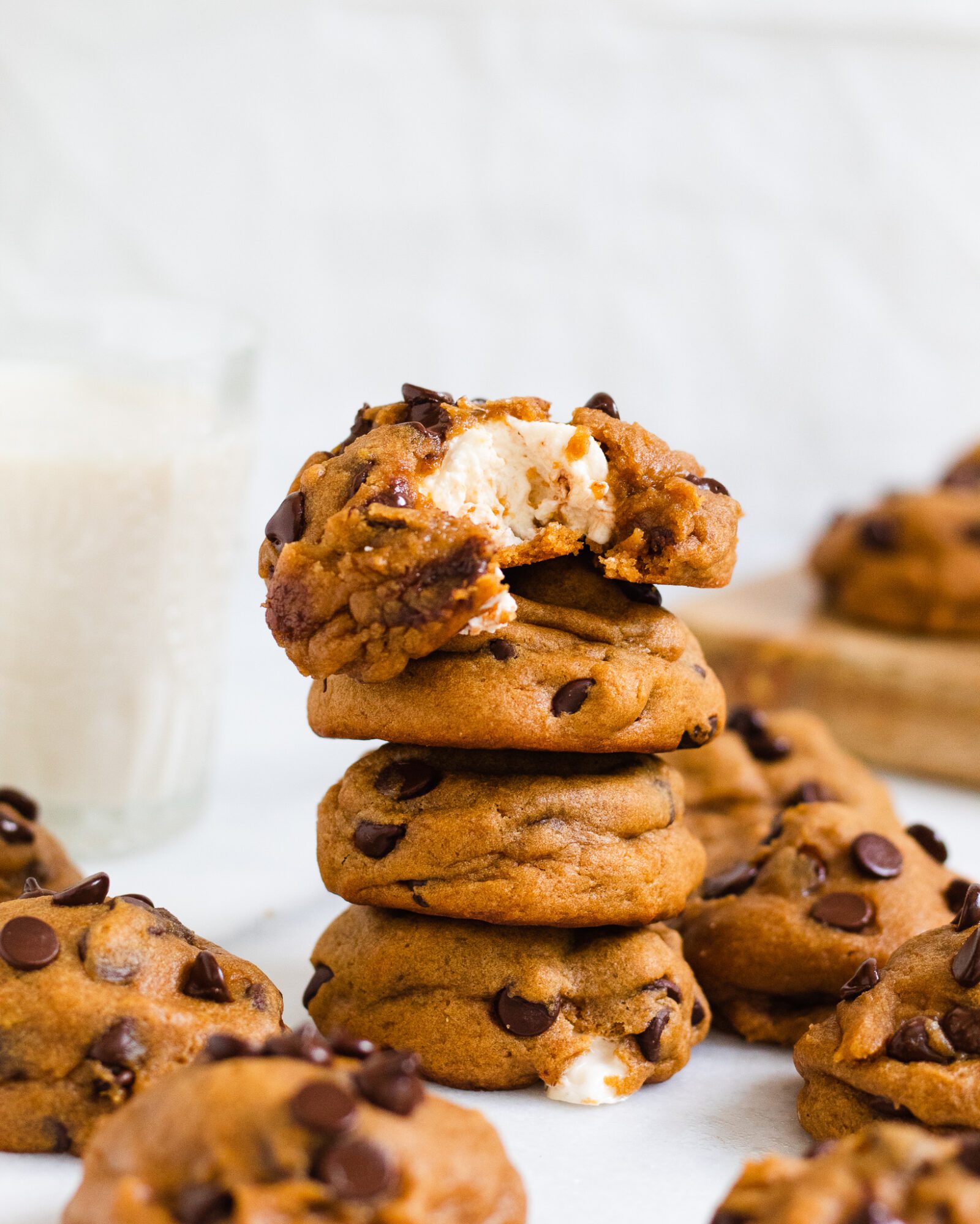 stacked vegan chocolate chip marshmallow cookies