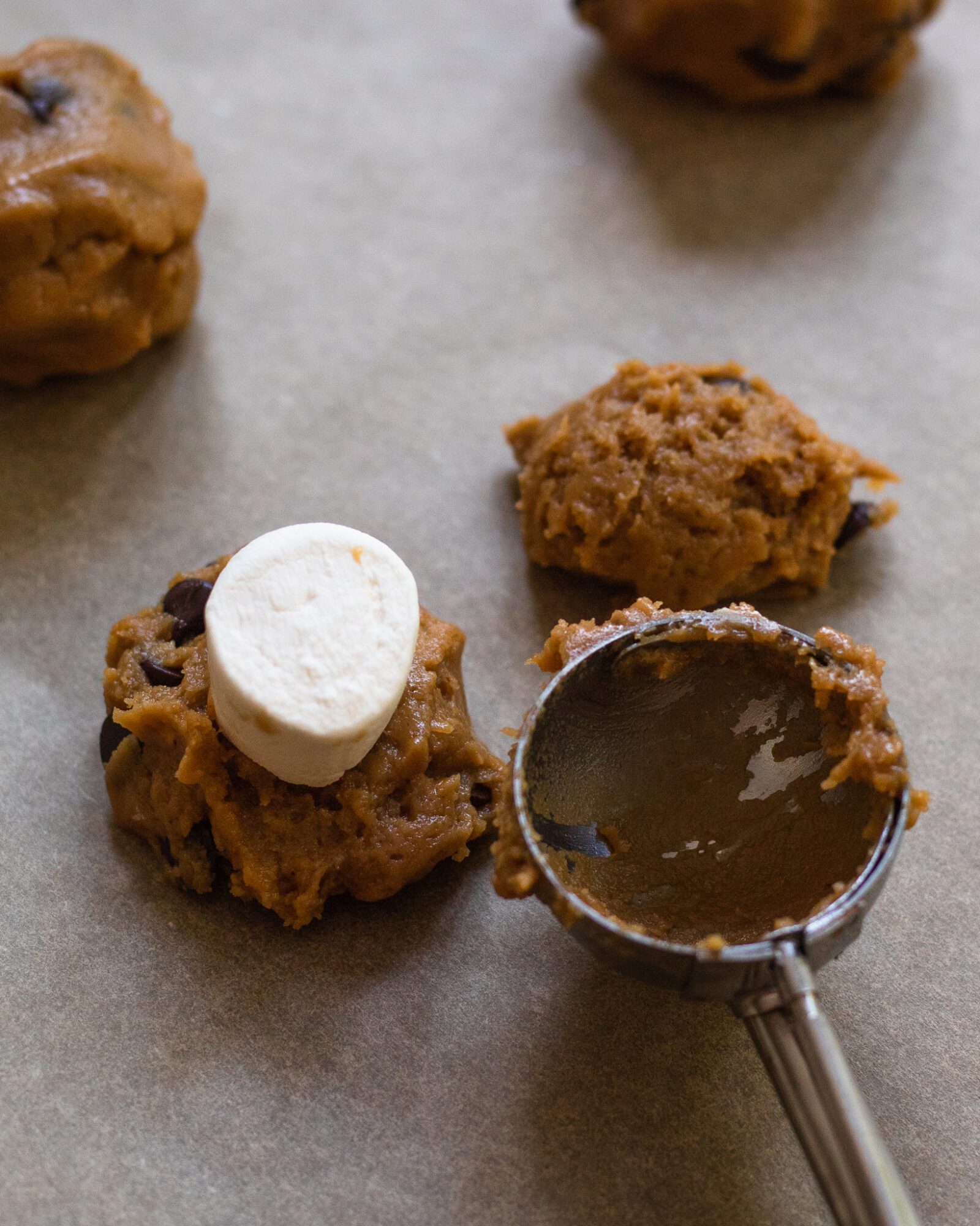 cookie scoop with marshmallow stuffed cookies