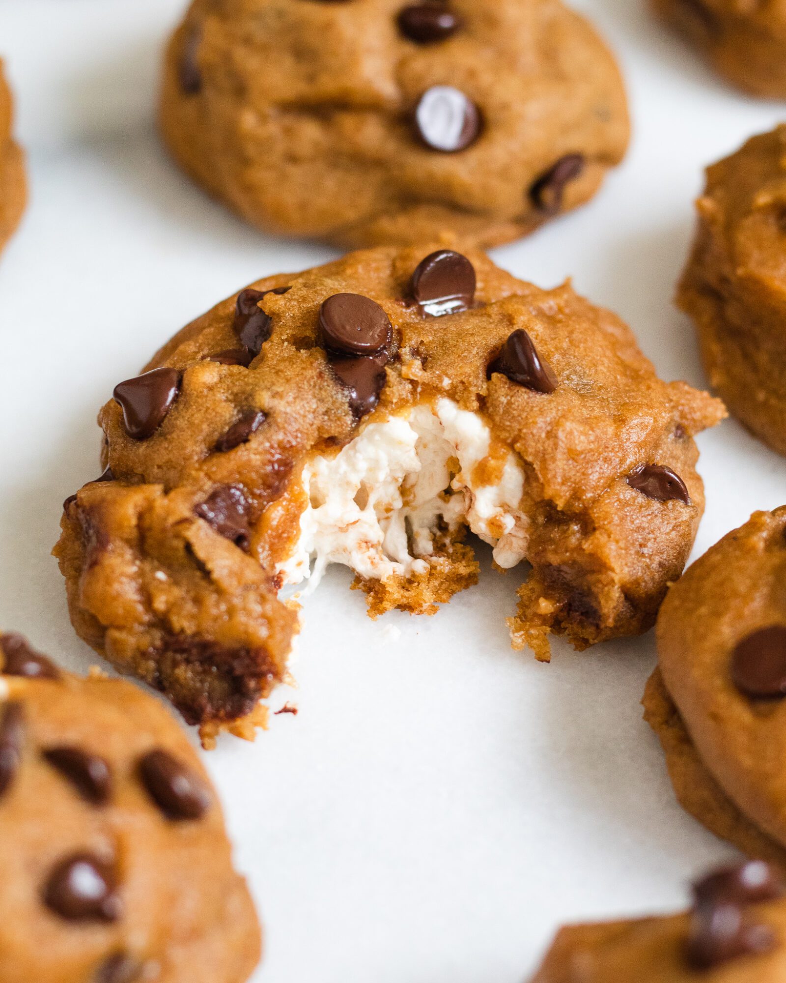 bite taken out of marshmallow filled cookies