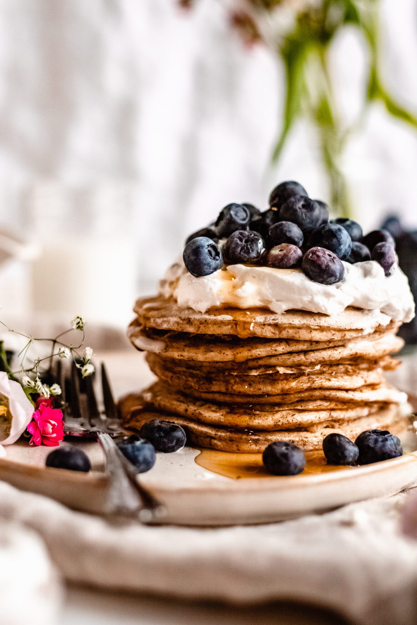 close up of vegan buttermilk pancakes