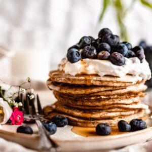 close up of vegan buttermilk pancakes