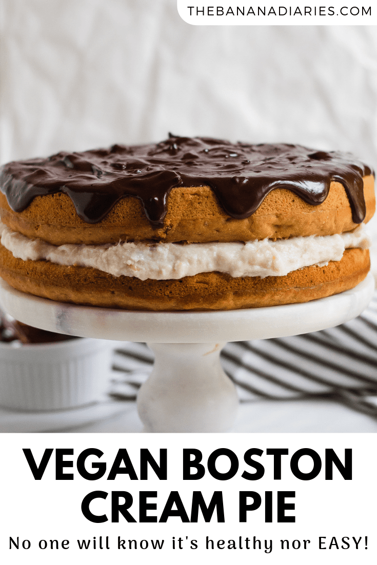 pinterest image for vegan boston cream pie