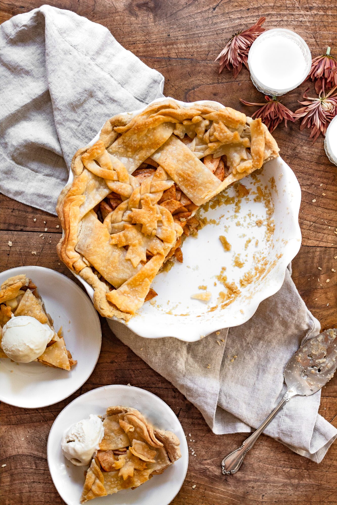 apple pie with slices missing