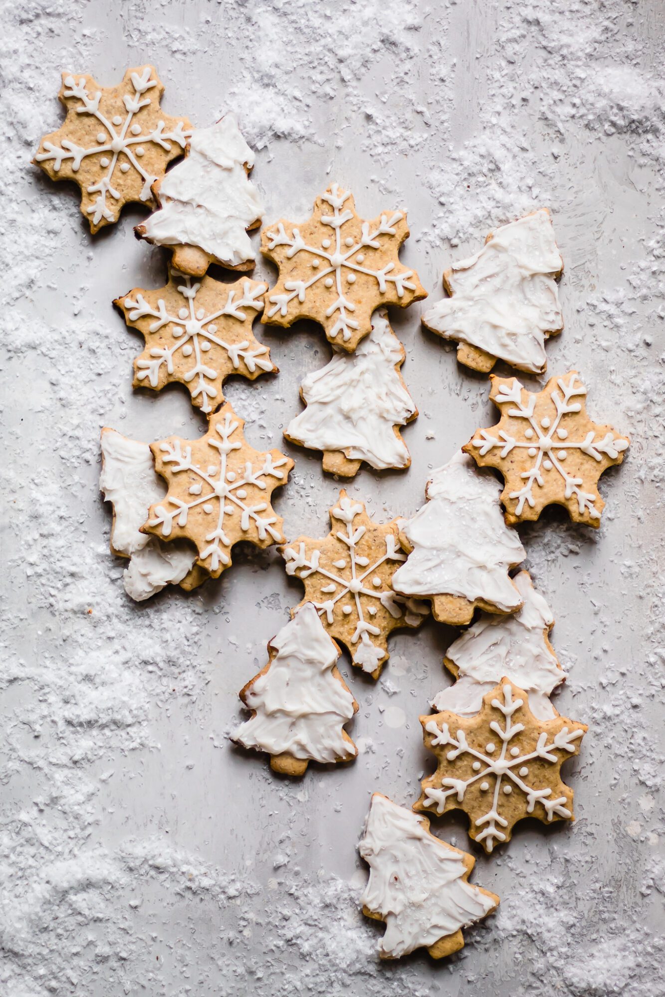 sugar cookie cut outs on fake snow