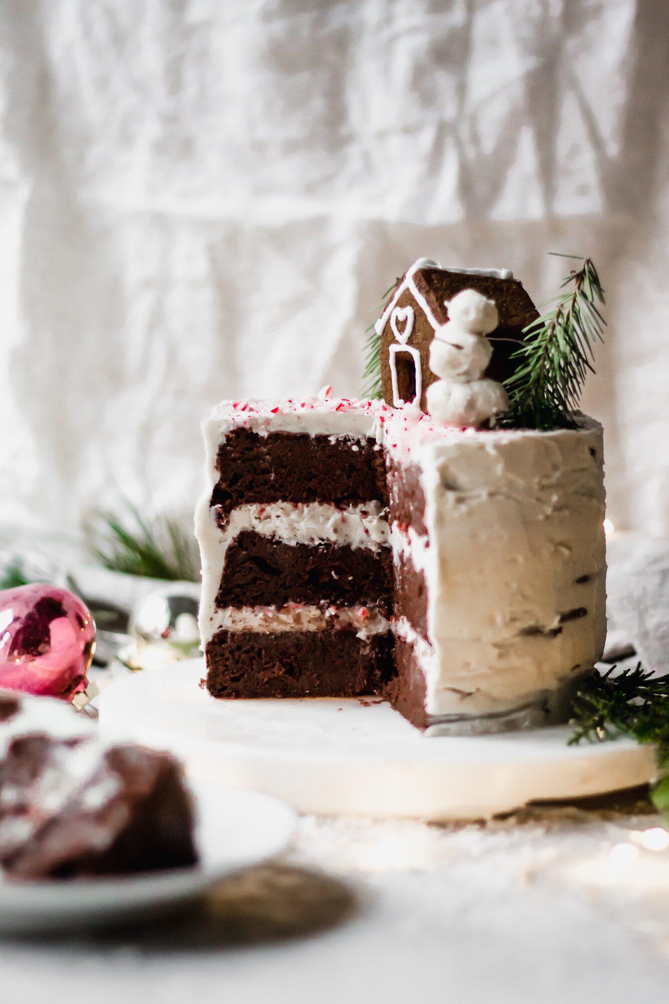 sliced chocolate peppermint cake