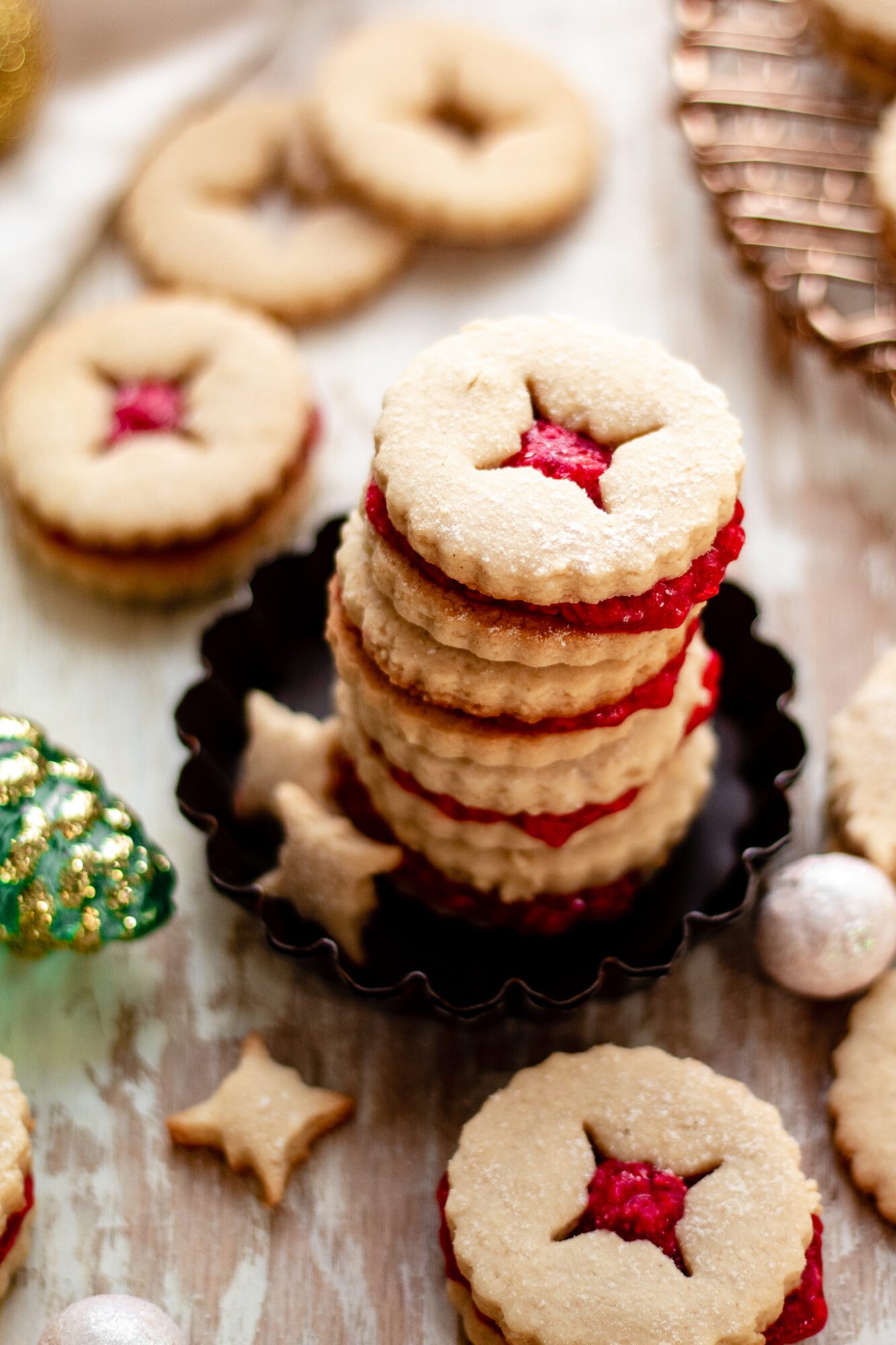 stack of linzer cookies
