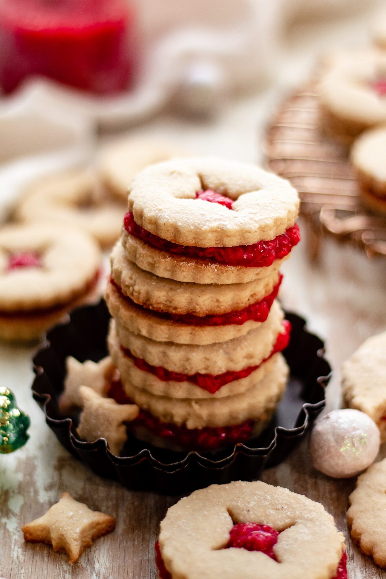 stack of linzer cookies