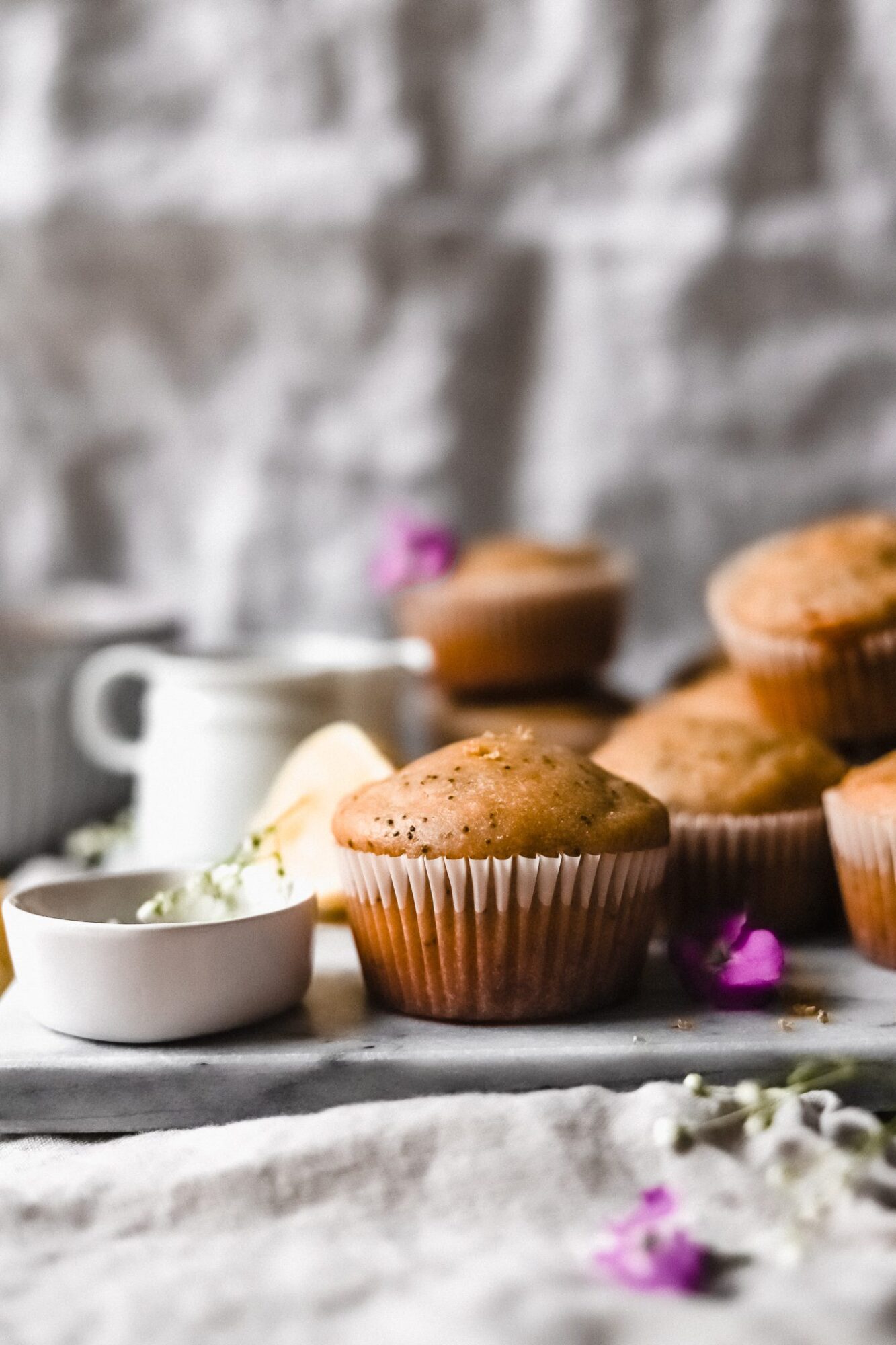 lemon poppy seed muffins with flowers