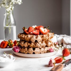 stack of vegan belgian waffles