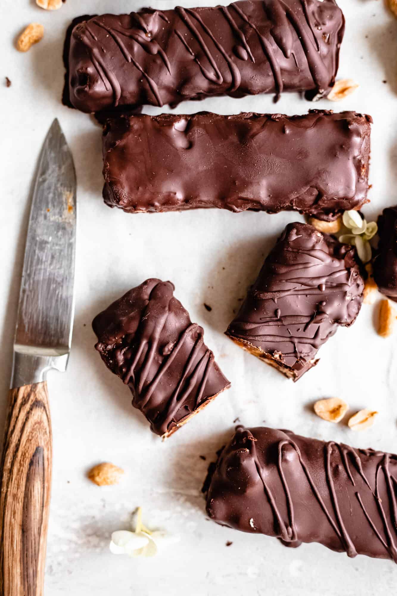 sliced vegan snickers bars