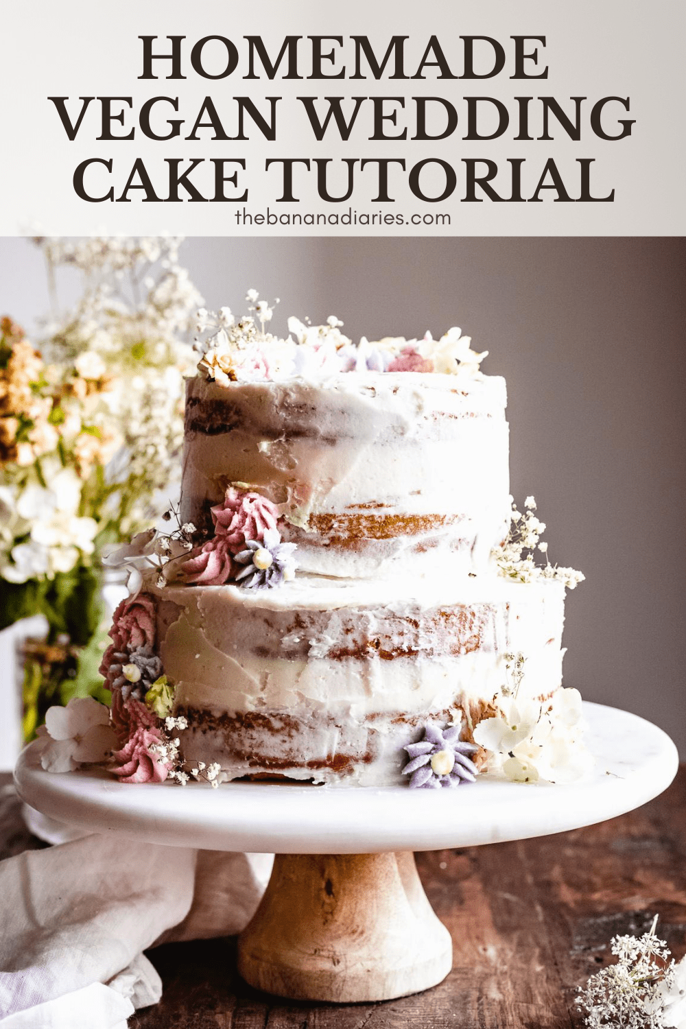 pinterest image for vegan wedding cake