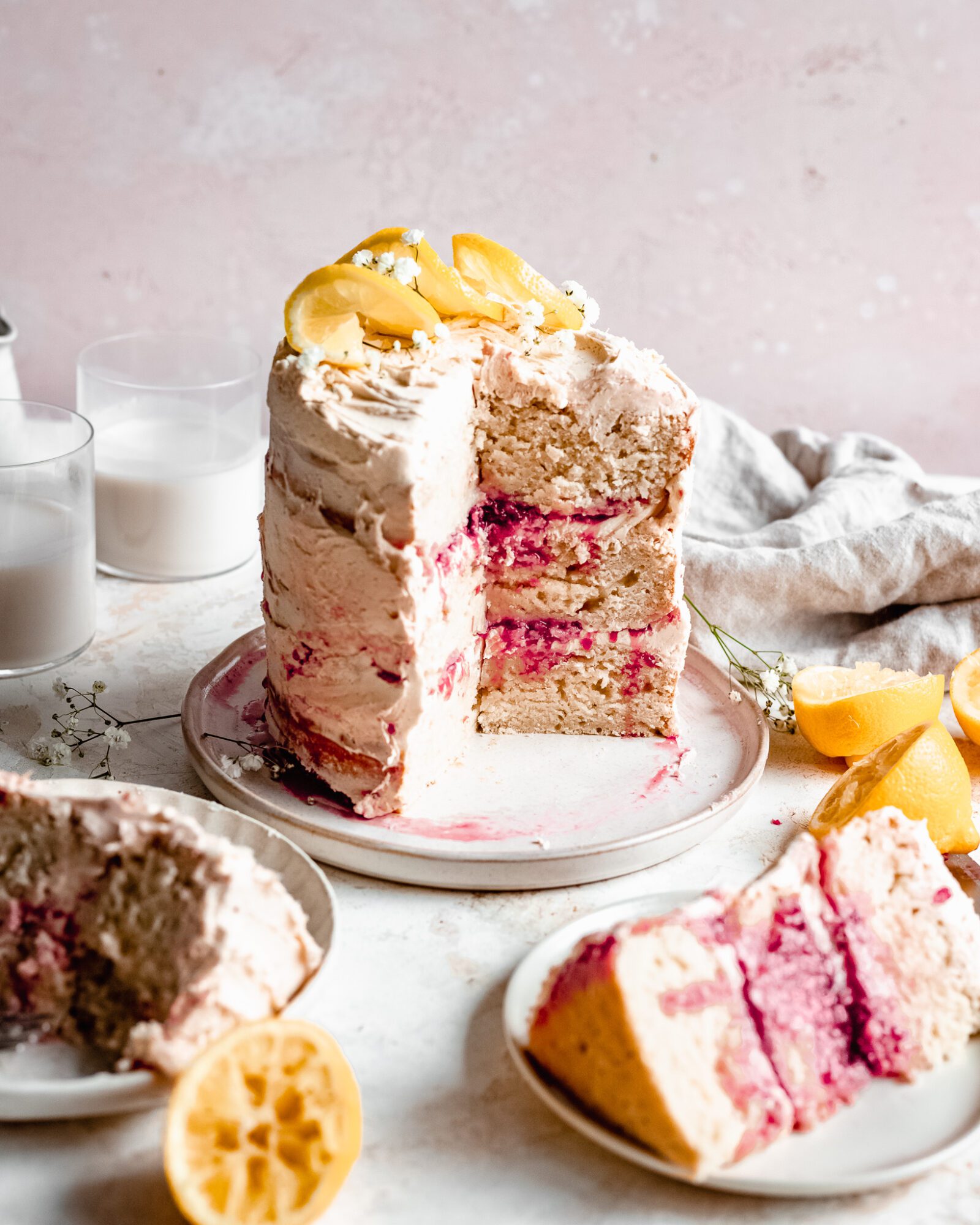 Best Ever Vegan Lemon Cake with Raspberry Buttercream