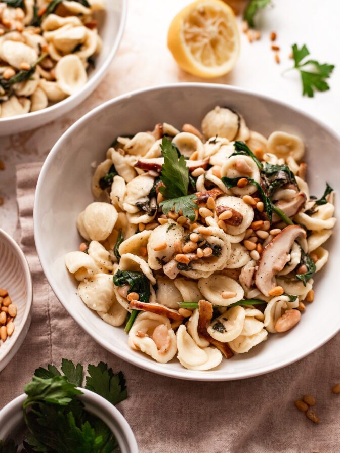 Creamy Vegan Mushroom Pasta with Spinach (Gluten Free) | The Banana Diaries