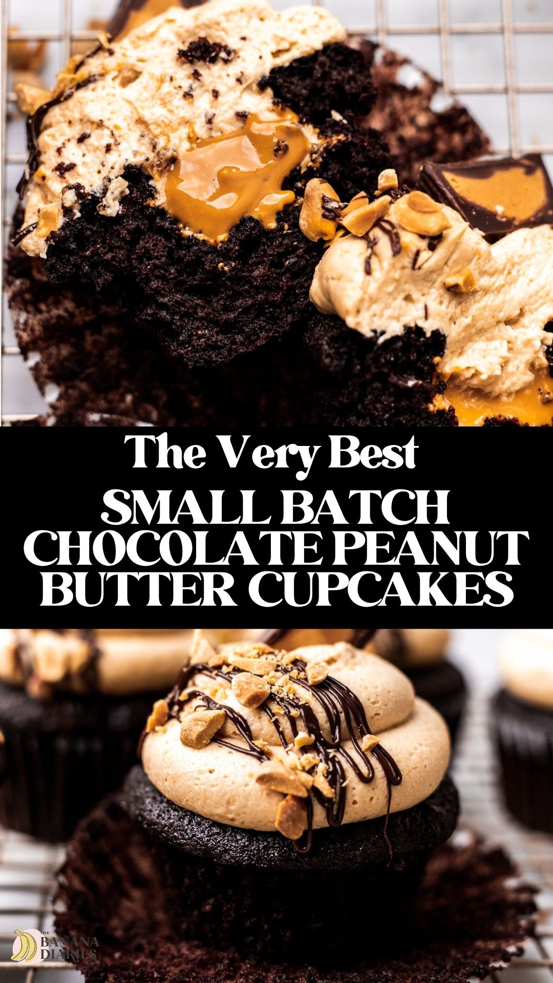 Small Batch MOIST Vegan Chocolate Peanut Butter Cupcakes pinterest pin