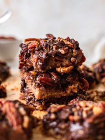 stack of keto pecan pie bars