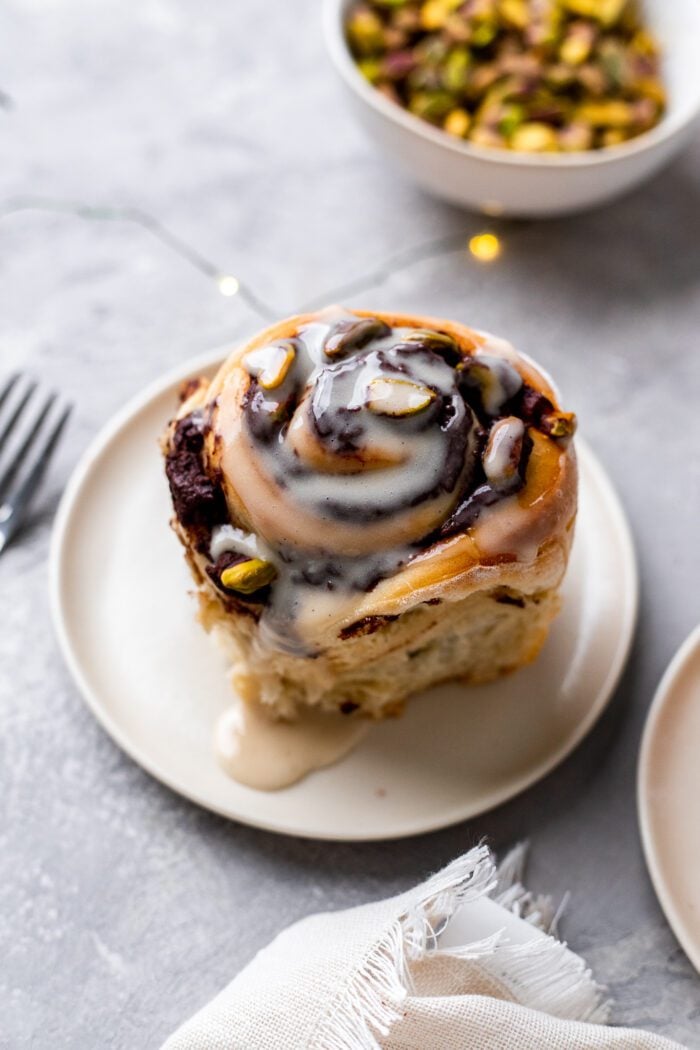 Vegan Chocolate Pistachio Sweet Roll on a plate