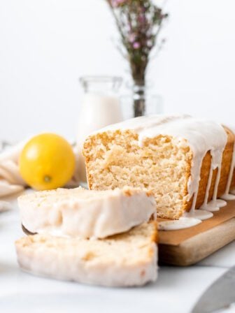 vegan lemon pound cake sliced
