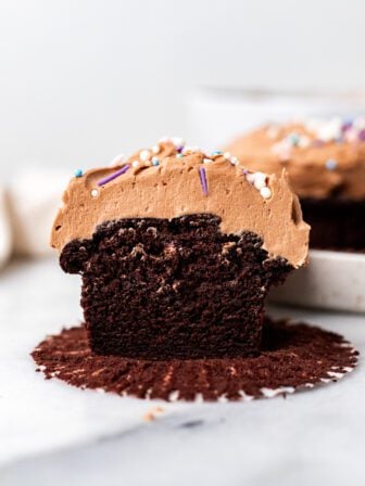 vegan gluten free chocolate cupcakes sliced in half