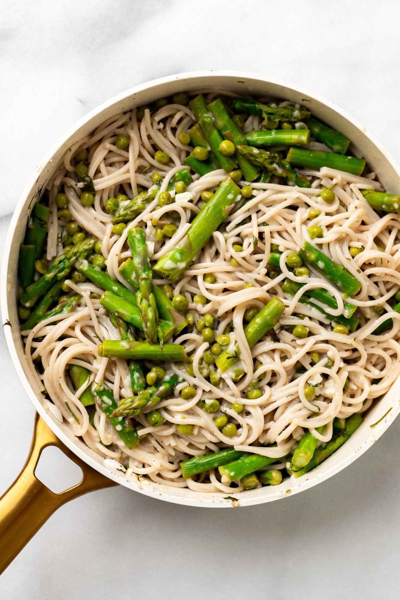 Easy Creamy Lemon Vegan Pasta with Asparagus & Peas (Dairy free) The