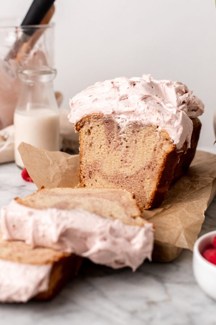 Peek-a-Boo Pound Cake with Raspberry Cream Cheese Frosting