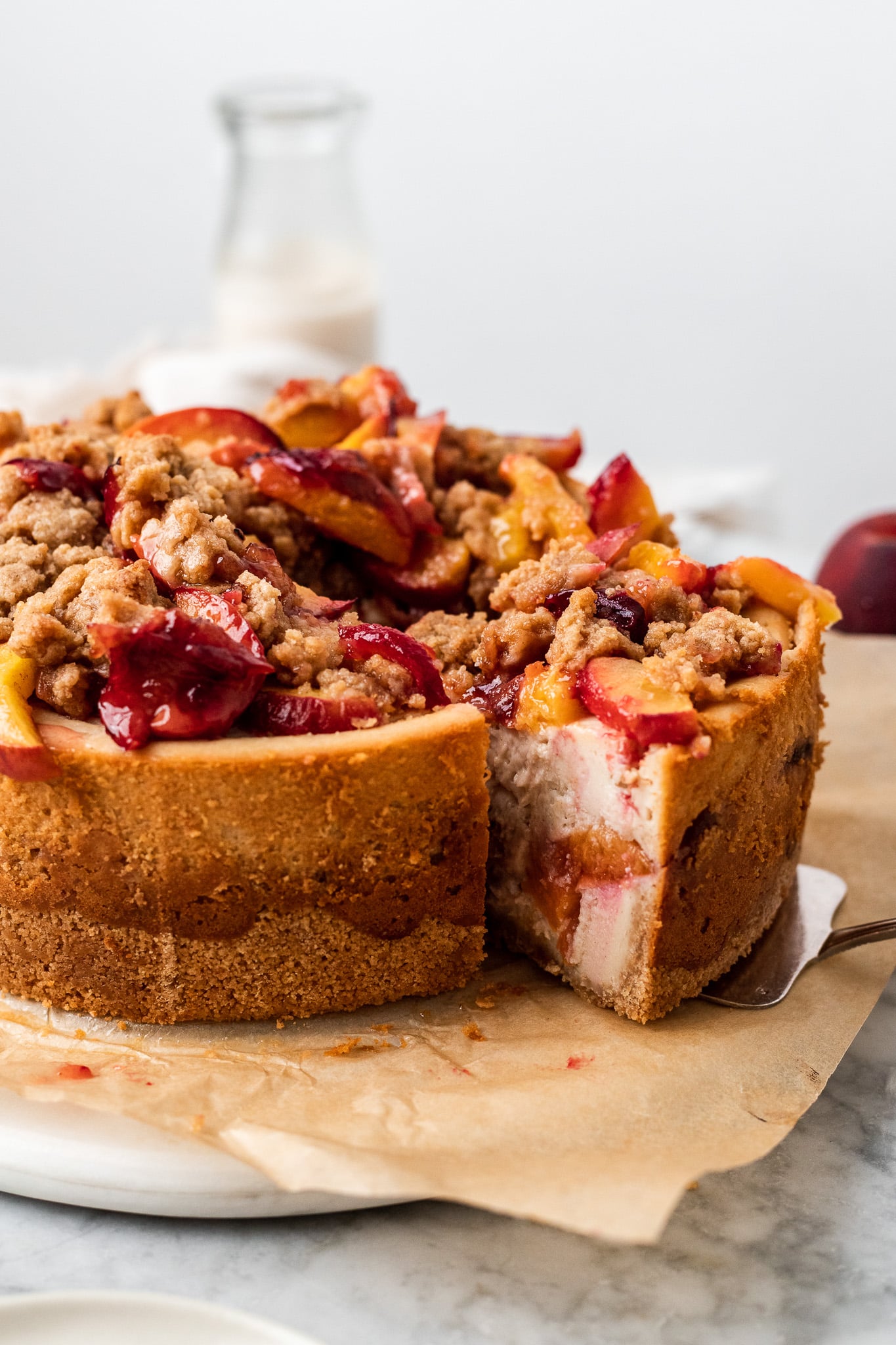 Creamy Vegan Peach Cobbler Cheesecake