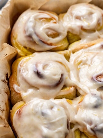 frosted vegan lemon sweet rolls
