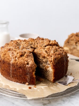 sliced vegan banana bread coffee cake