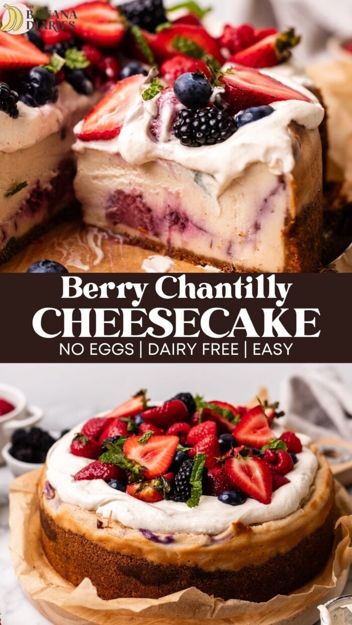 Ridiculously Creamy Berry Chantilly Cheesecake - Dairy Free & Vegan! pinterest pin