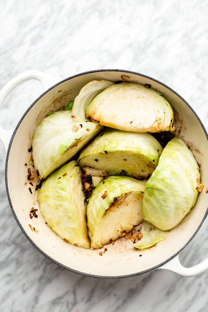 searing the cabbage