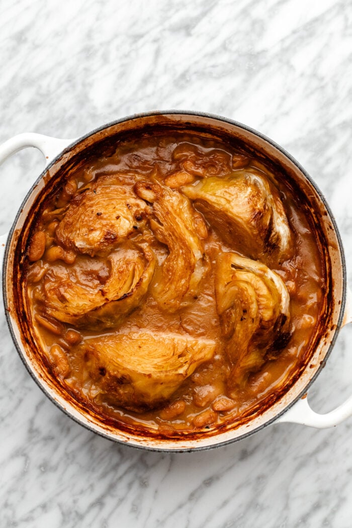 braised cabbage out of the oven