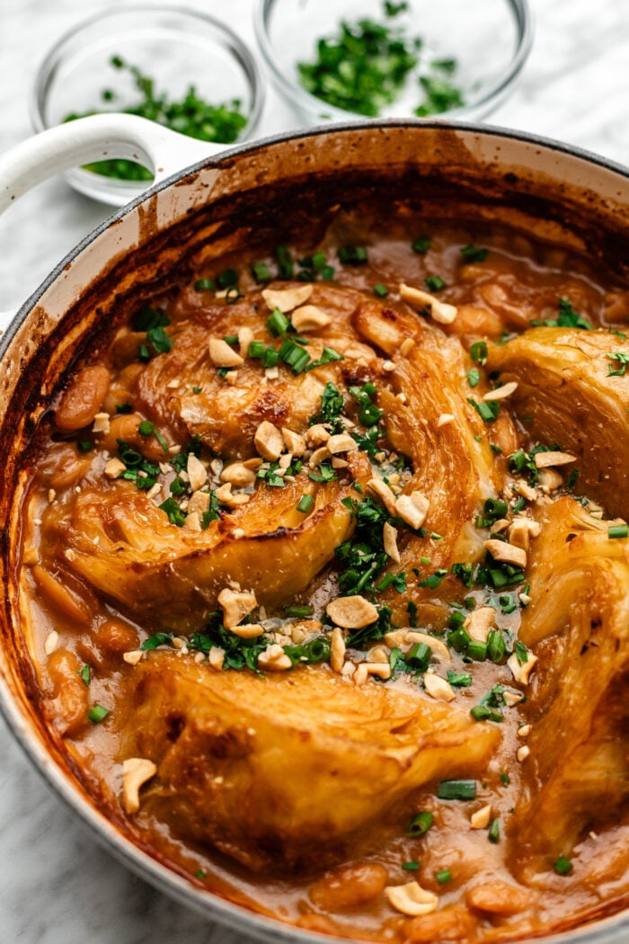 close up of braised cabbage