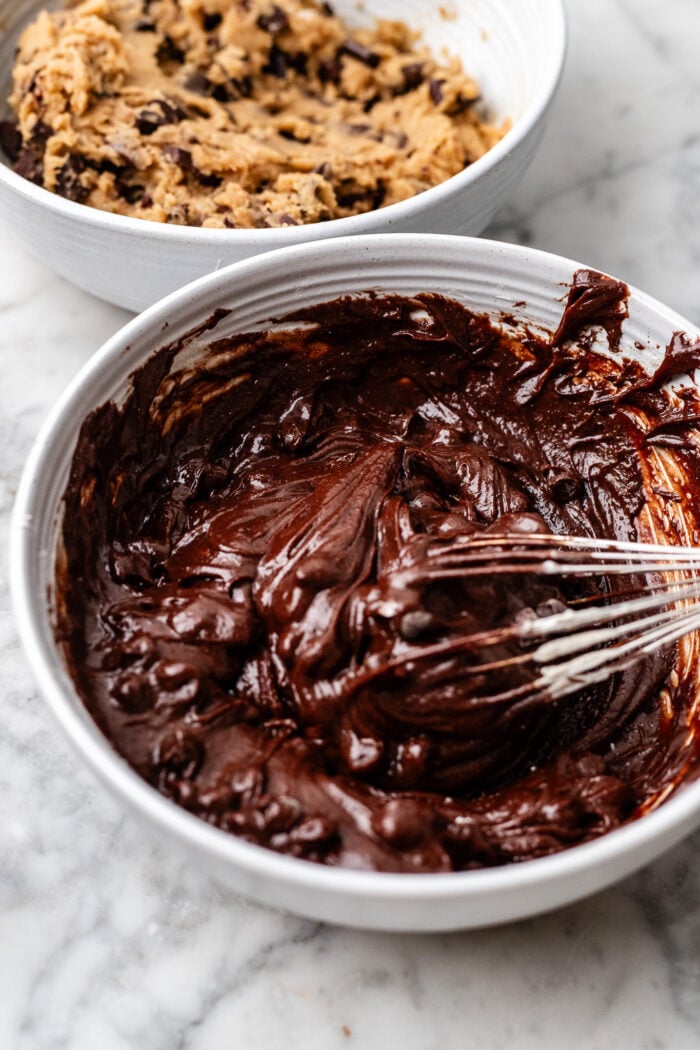 brownie batter cookie dough in another bowl