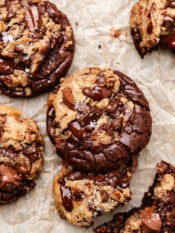 baked brookie cookies on parchment paper