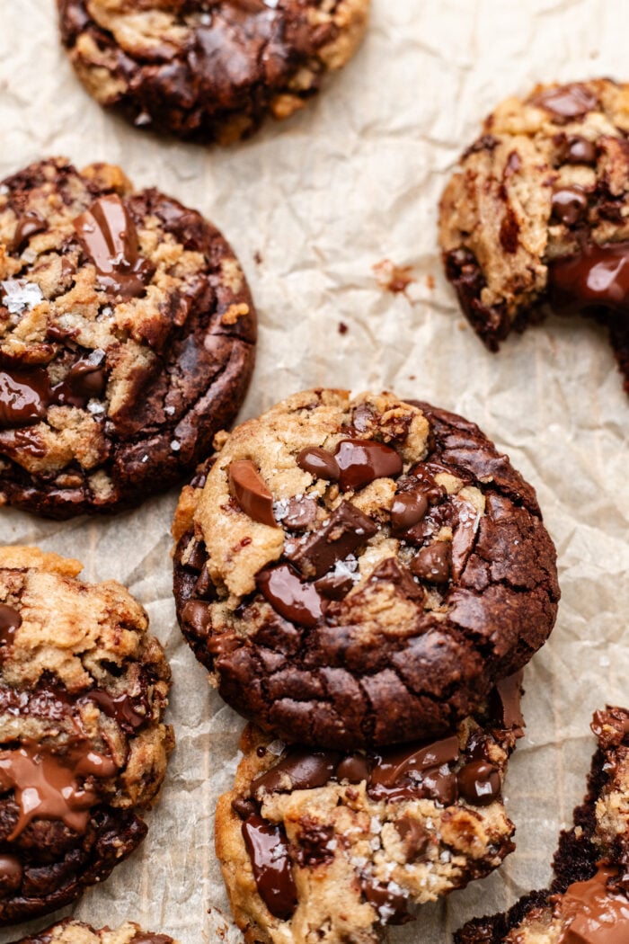 brookie cookies on parchment paper
