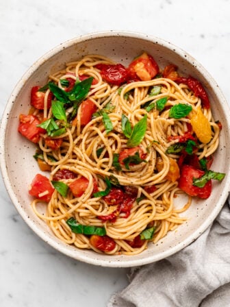 bowl of fresh bruschetta pasta
