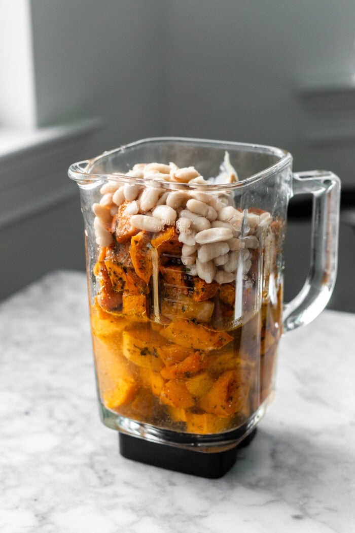 ingredients for the soup in a blender