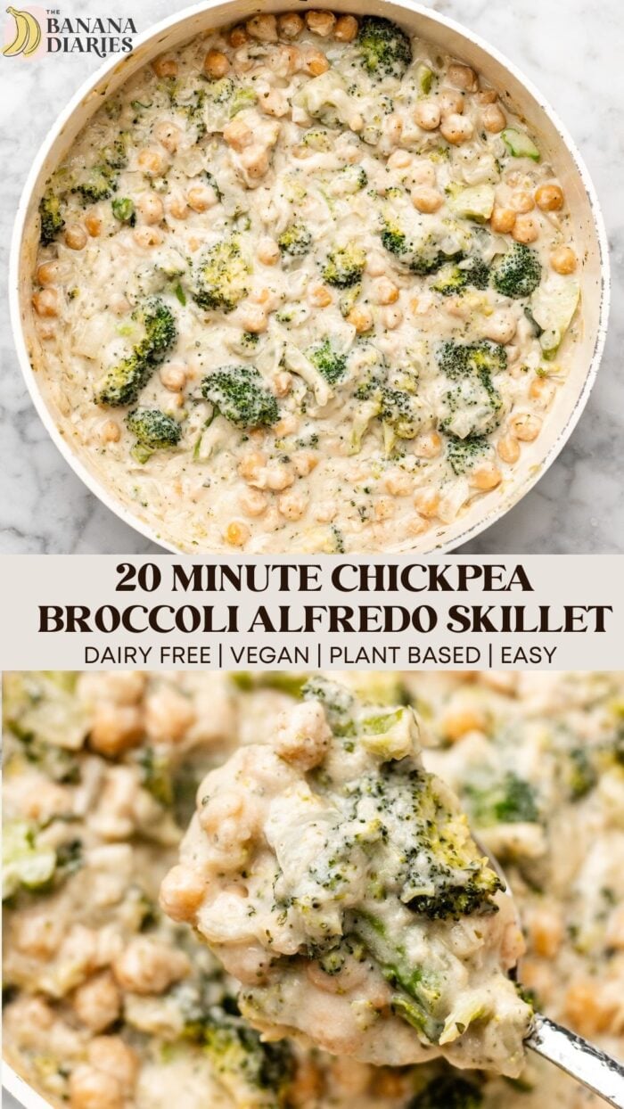20 Minute Creamy Chickpea Broccoli Alfredo Skillet - Dairy Free & Vegan pinterest pin