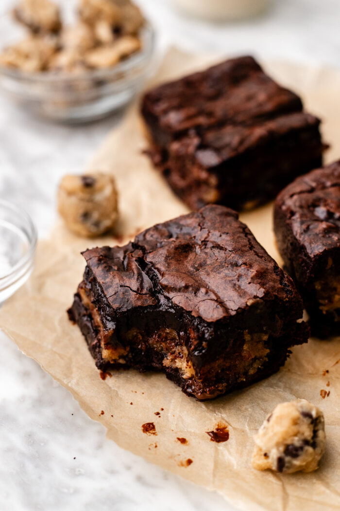 bitten cookie dough stuffed brownie