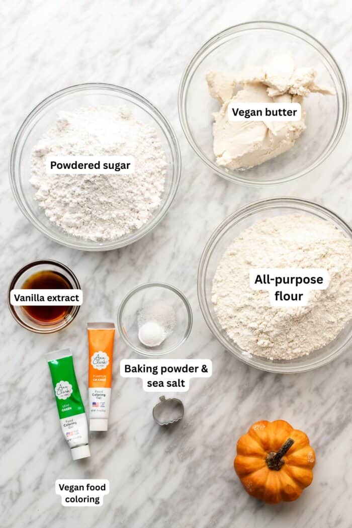 vegan pillsbury pumpkin sugar cookie ingredients on a marble table
