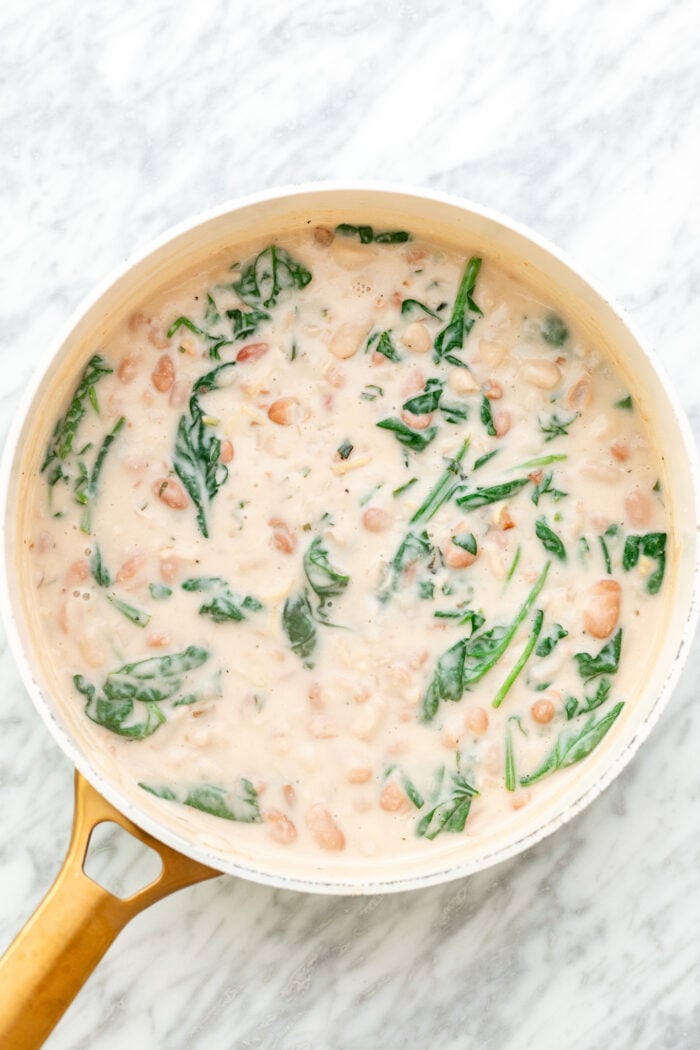 sauce after it's thickened with the spinach