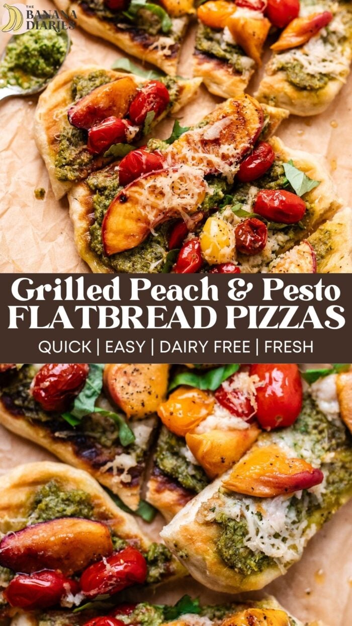 Grilled Peach & Pesto Flatbread Pizza Recipe pinterest pin