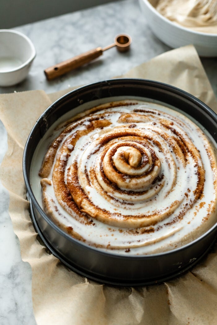 cinnamon roll cake before baking