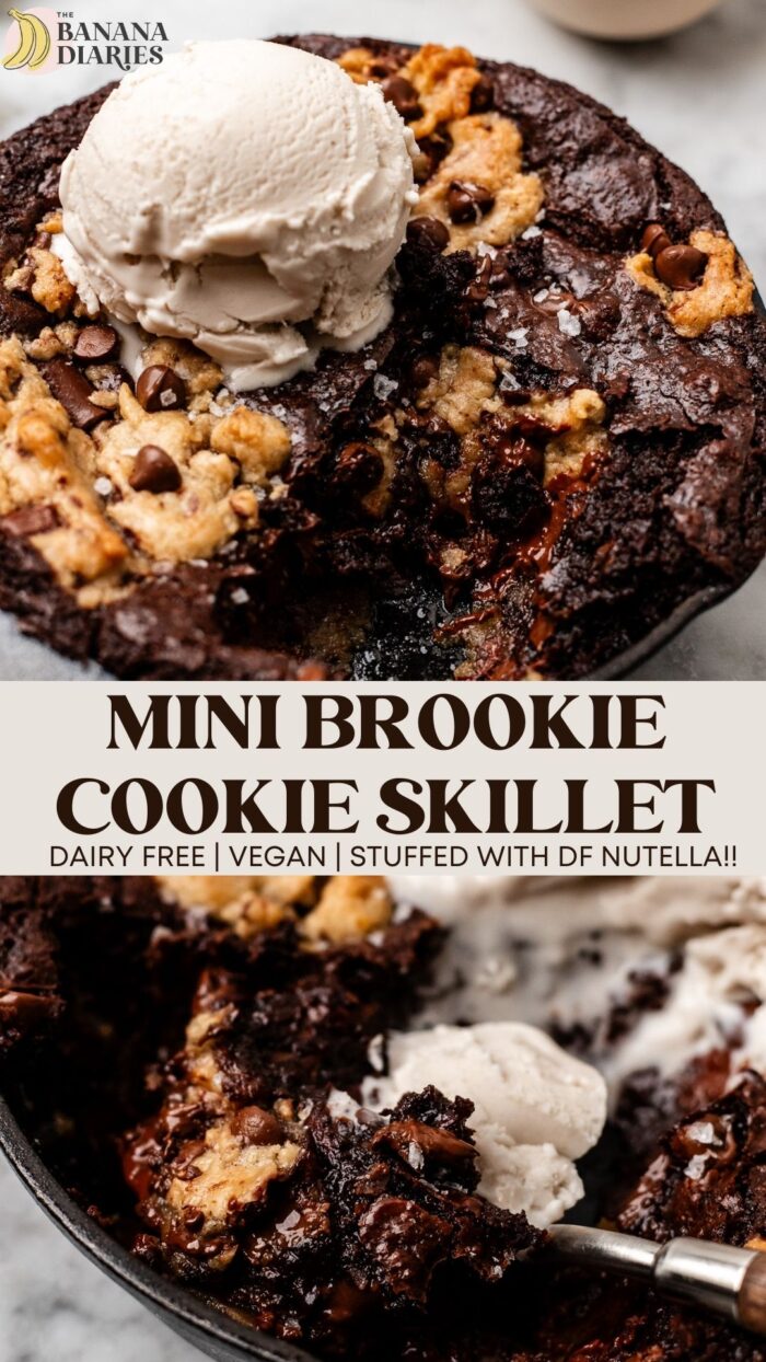'Nutella' Stuffed Mini Brookie Cookie Skillet - NO eggs, Dairy Free! pinterest pin